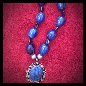 Custom Blue Lapis Beaded Necklace & Pendant